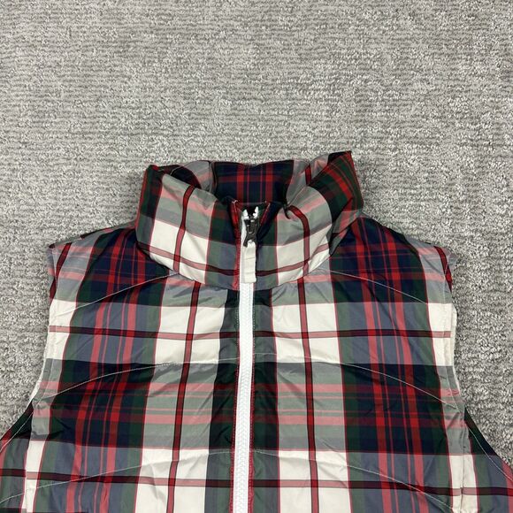 Lands End Vest Womens Medium Plaid Down Filled Puffer Red Full Zip Blue Holiday - Picture 3 of 9